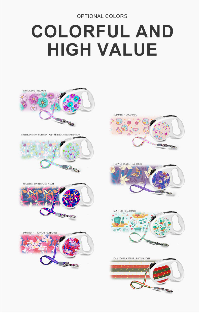 Hot Sell Factory Retractable Dog Leash Adjustable Dog Leads Retractable Pet Leash with Colorful Printed