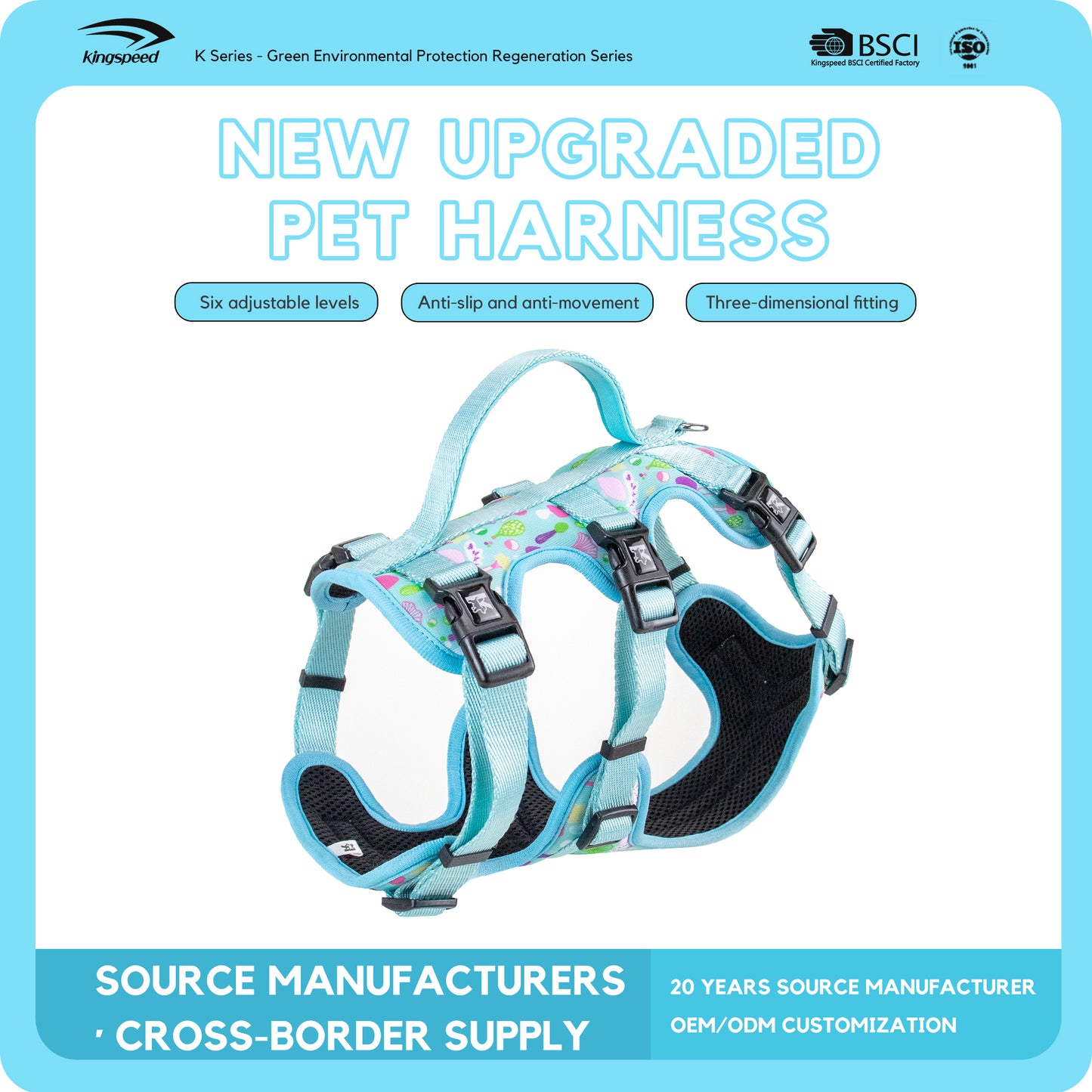 Factory Price Kingspeed Dog Vest Luxury Puppy Harness With Printing No Pull Dog Harness