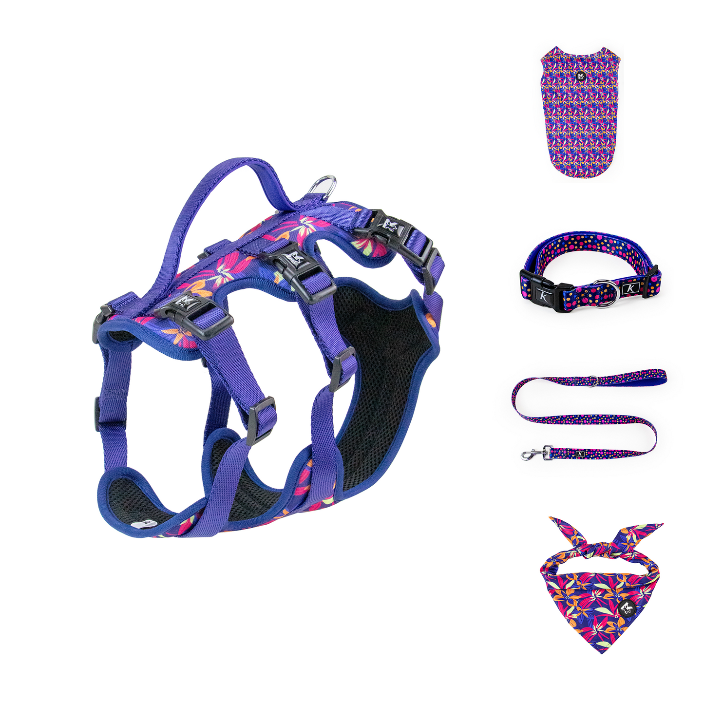 Hot Sell Factory Flower and Butterfly Kingspeed Dog Vest Dog Collar and Pet Leash with Dog Bandana for Walking