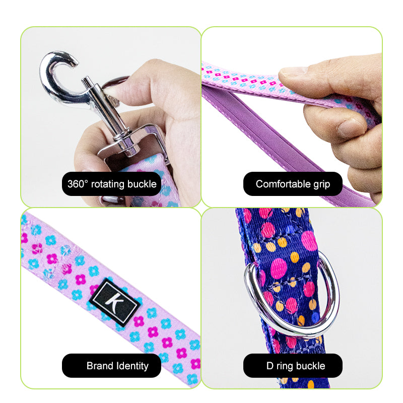 Popular Factory 2.5cm Durable Flower Printing Nylon Dog Leash Colorful Pet Dog Leads Big Size Puppy Leash