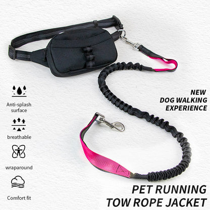 Nylon Dog Leash Running Harness with Pouch Bag