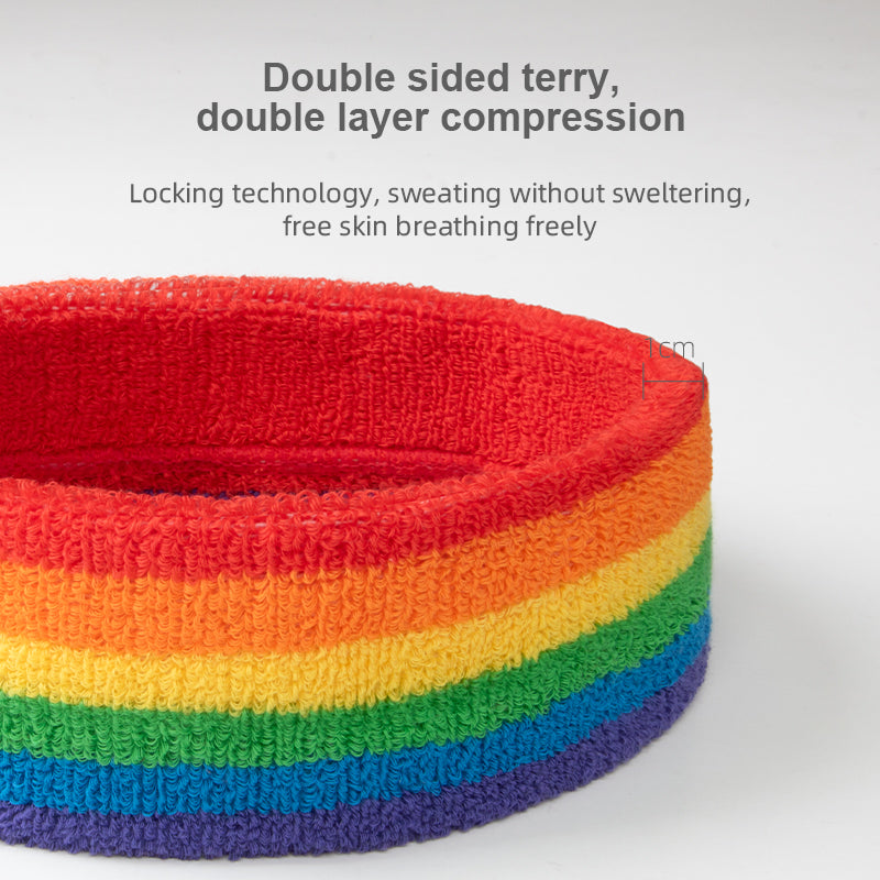 1 Pcs Rainbow Headband with 2 Pcs Sweatband Wristband