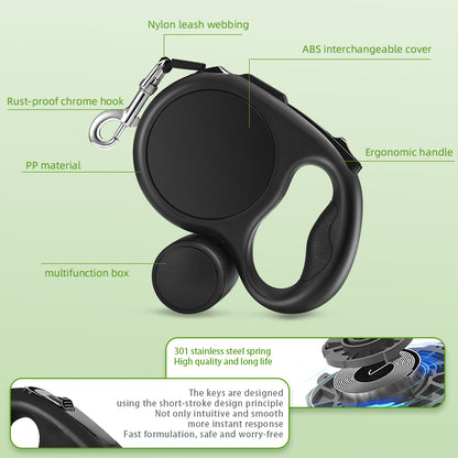 5 Meters Retractable Pet Leash with Removable Bag Dispenser