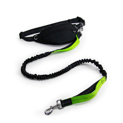 Hands Free Dog Running Leash with Waist Belt Pouch Bag