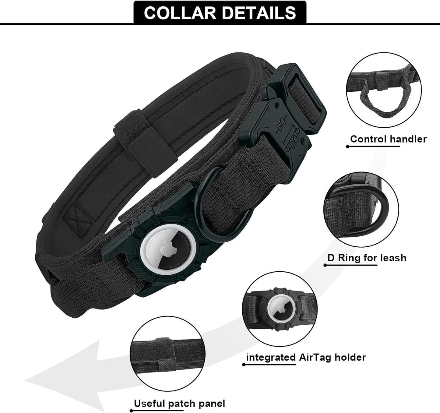 Tactical AirTag Dog Collar for Medium Large Dogs