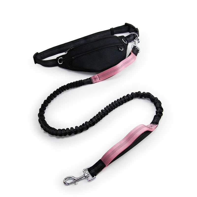 Hands Free Dog Running Leash with Waist Belt Pouch Bag