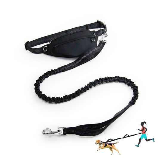 Hands Free Dog Running Leash with Waist Belt Pouch Bag